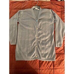 VINTAGE BUTTON UP CARDIGAN SWEATER Women's S‎ , Gray Ribbed TUNIC